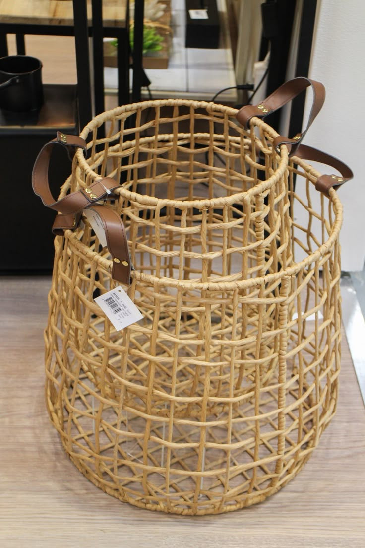 Hand-woven basket set with leather handles